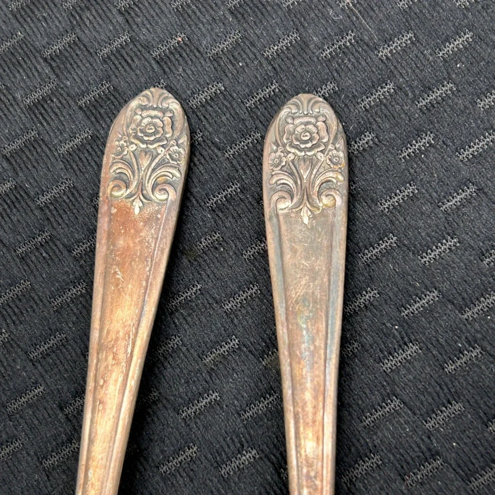 Melody Silver Plate Spoons Set of 2‎ Vintage Rose Floral Pattern 6 Inch